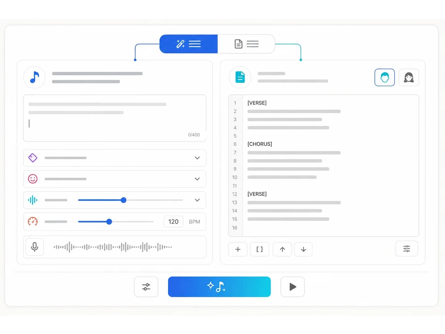 Step 1: Describe the song, or bring your own lyrics - AI Music Generator